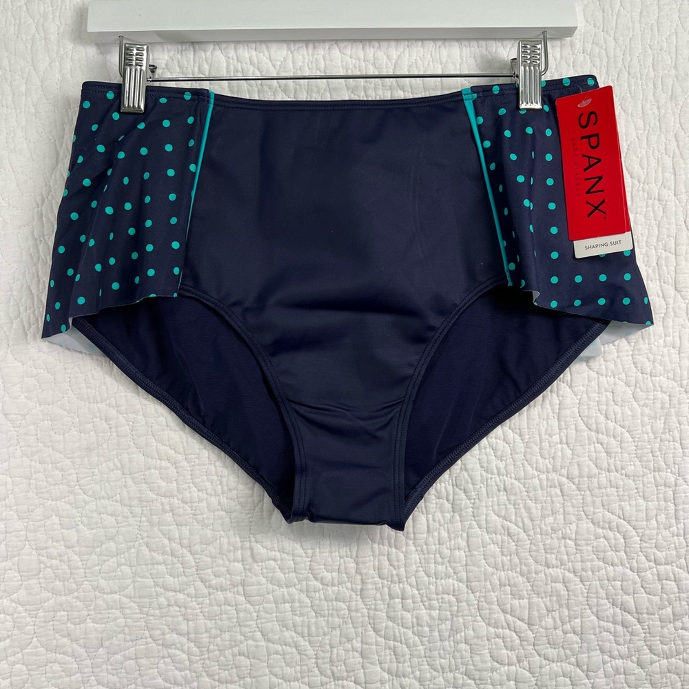 SPANX Navy Blue Polka Dot Flutter Bikini Skirt Bottom Women’s Size 12 NWT
